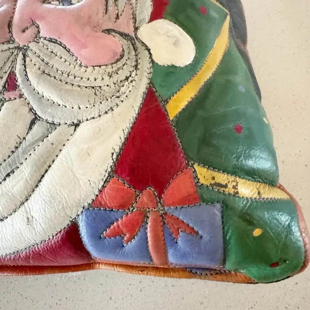Hand‎ Painted Leather Suede Santa Throw Pillow 12” Christmas